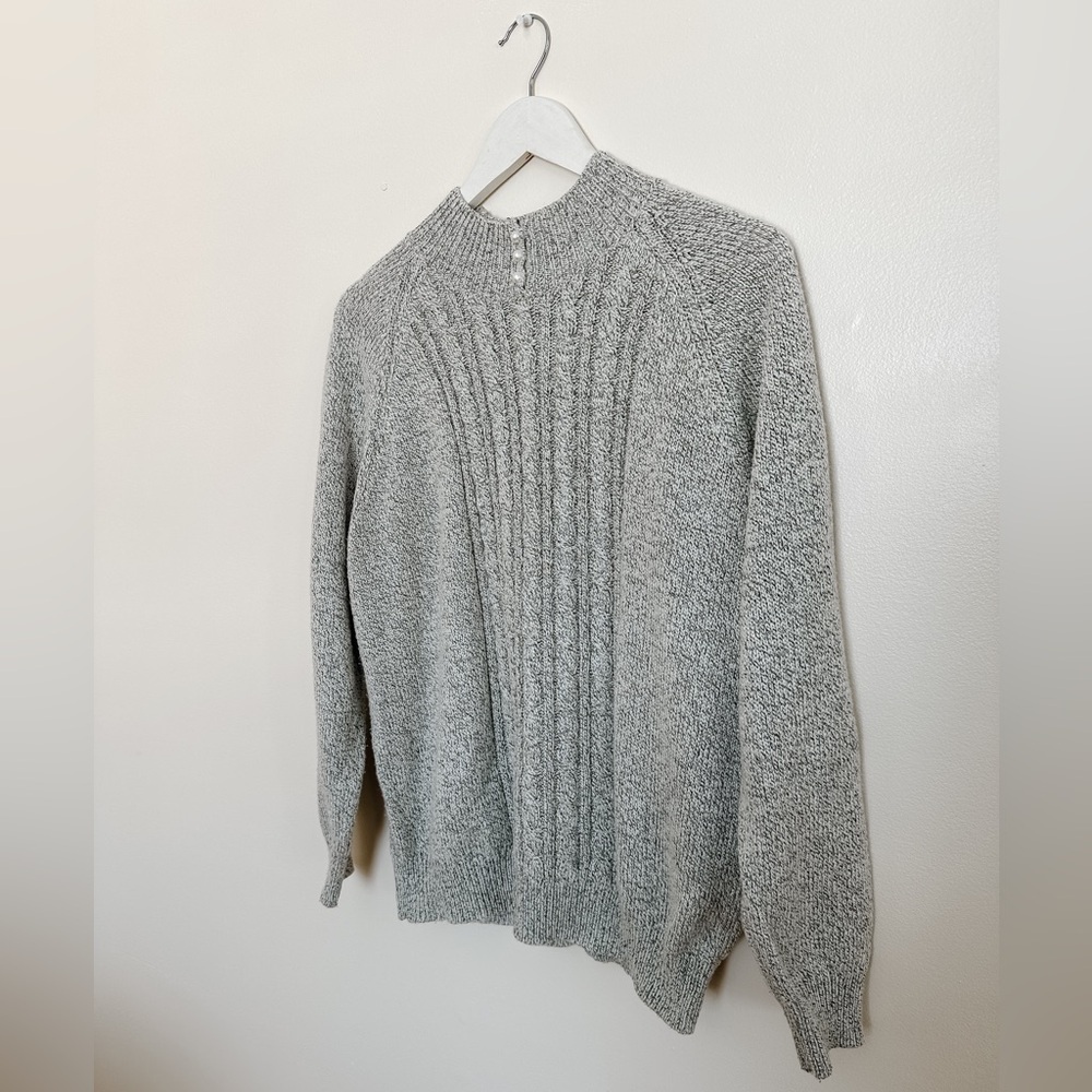 Karen Scott - Mock Neck Knit Sweater - Grey Pearl Buttons - Size XL